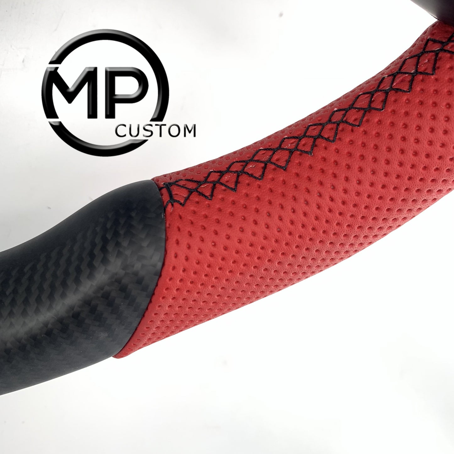 MPCUSTOM Fit For Ford mustang 2005-2009 matte carbon fiber steering wheel red smooth leather red center line