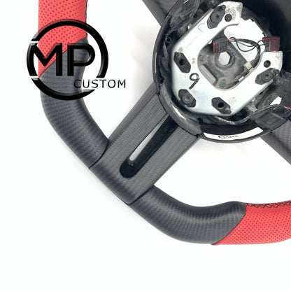 MPCUSTOM Fit For Ford mustang 2005-2009 matte carbon fiber steering wheel red smooth leather red center line