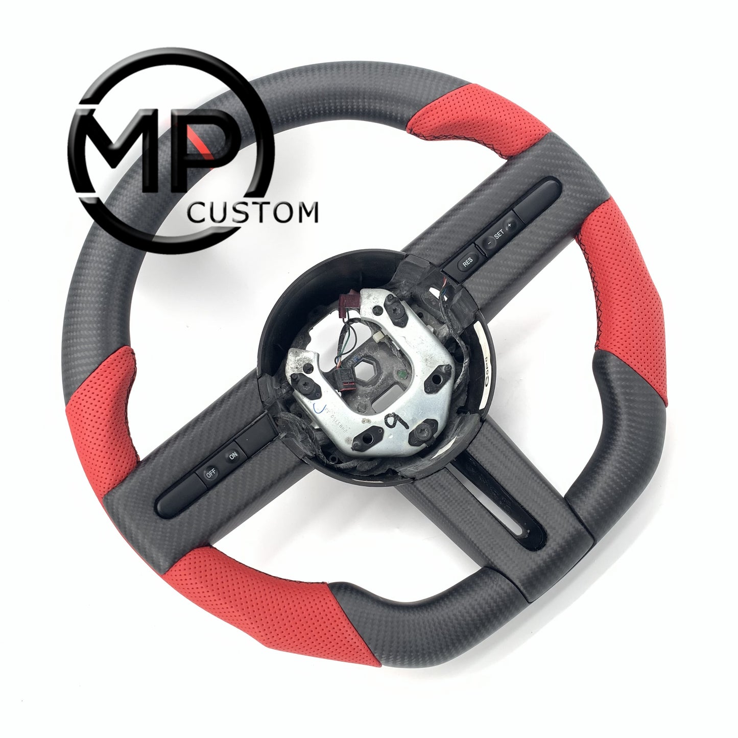 MPCUSTOM Fit For Ford mustang 2005-2009 matte carbon fiber steering wheel red smooth leather red center line