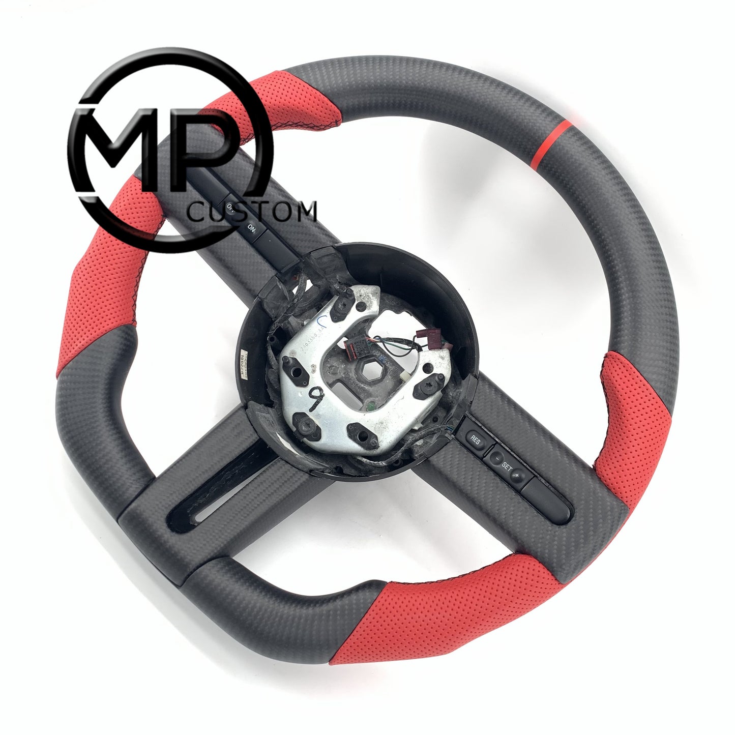 MPCUSTOM Fit For Ford mustang 2005-2009 matte carbon fiber steering wheel red smooth leather red center line