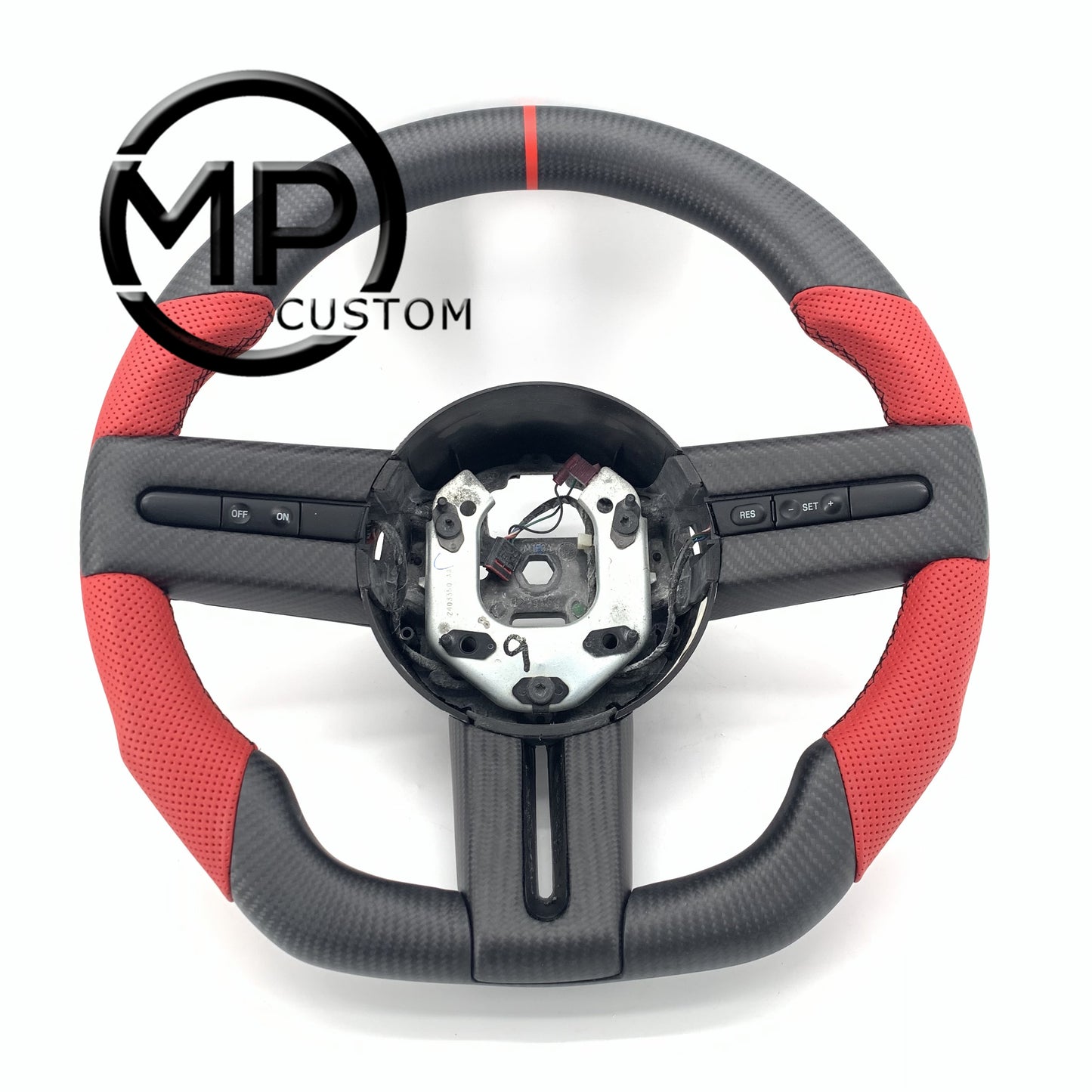 MPCUSTOM Fit For Ford mustang 2005-2009 matte carbon fiber steering wheel red smooth leather red center line