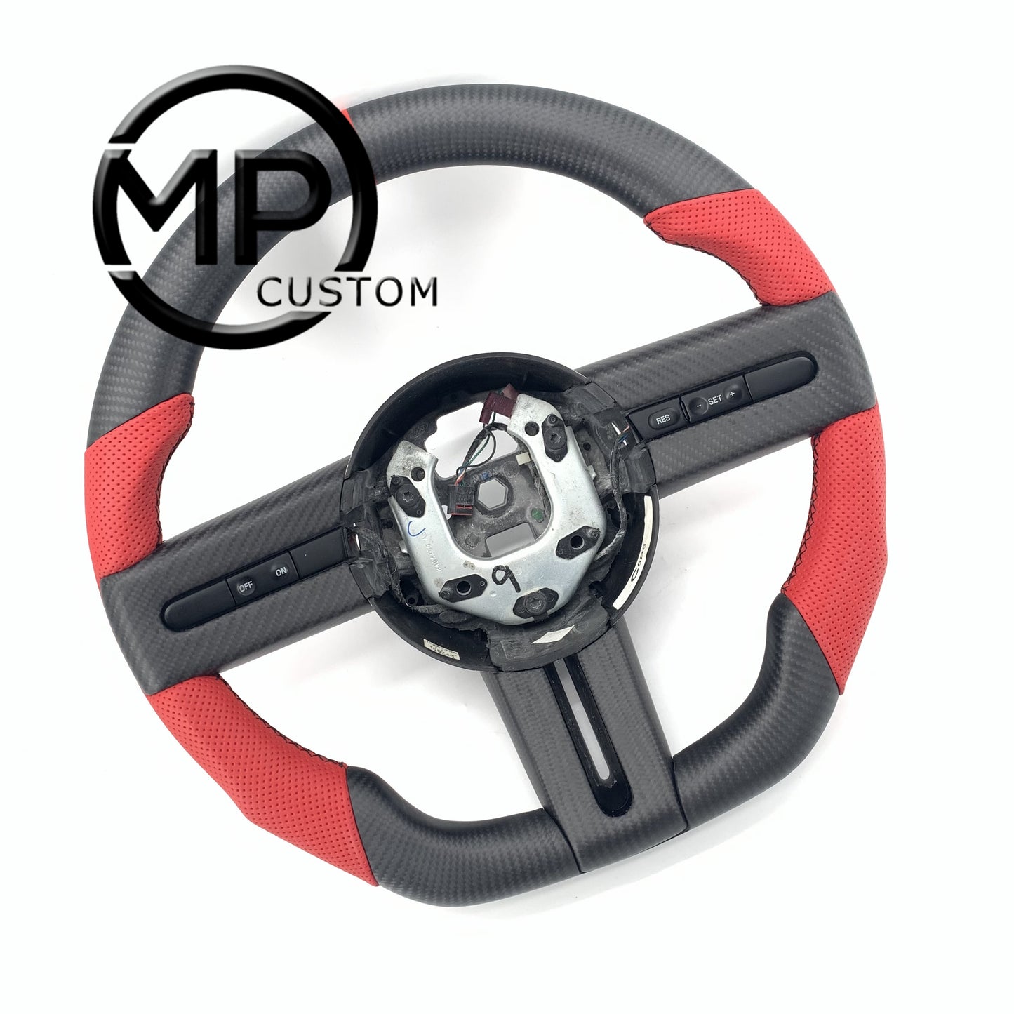 MPCUSTOM Fit For Ford mustang 2005-2009 matte carbon fiber steering wheel red smooth leather red center line
