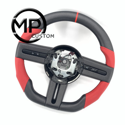 MPCUSTOM Fit For Ford mustang 2005-2009 matte carbon fiber steering wheel red smooth leather red center line