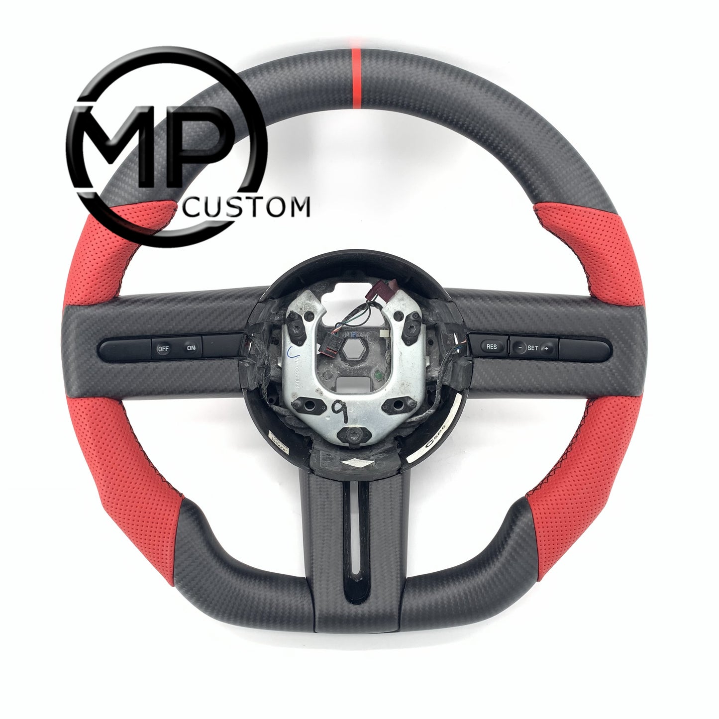 MPCUSTOM Fit For Ford mustang 2005-2009 matte carbon fiber steering wheel red smooth leather red center line