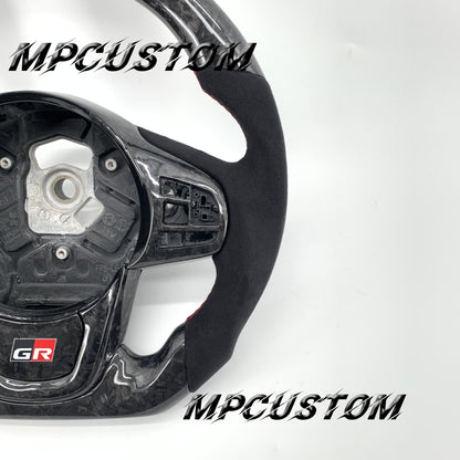 Mpcustom for Toyota Supra 2020 carbon fiber steering wheel round top and red stitching