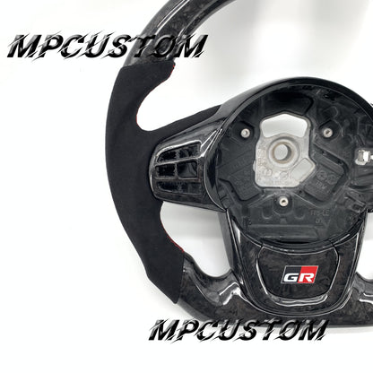 Mpcustom for Toyota Supra 2020 carbon fiber steering wheel round top and red stitching