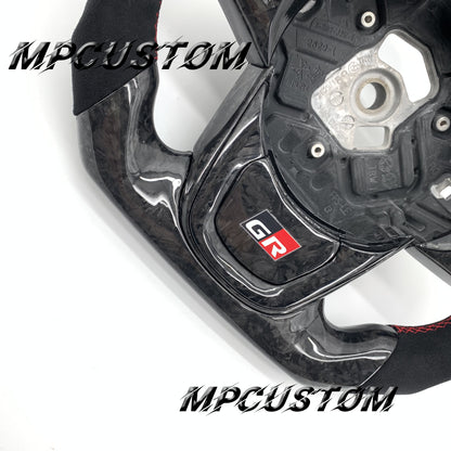 Mpcustom for Toyota Supra 2020 carbon fiber steering wheel flat bottom and red stitching