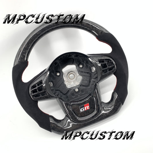Mpcustom for Toyota Supra 2020 carbon fiber steering wheel flat bottom and red stitching