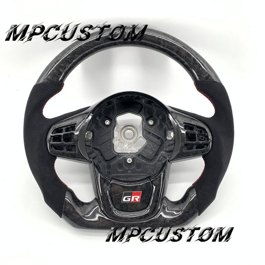 Mpcustom for Toyota Supra 2020 carbon fiber steering wheel round top and red stitching