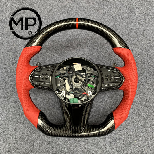 MPCUSTOM Fit For Acura RDX 2019-2021 carbon fiber steering wheel red perforated leather red center line