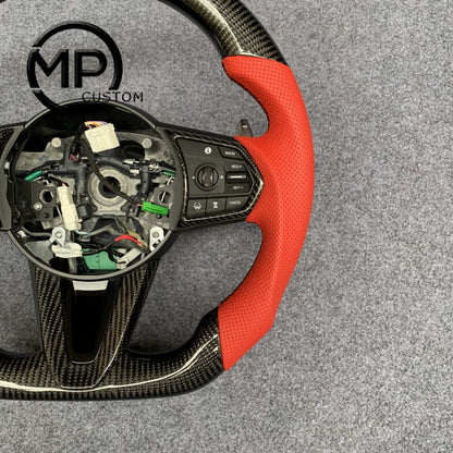 MPCUSTOM Fit For Acura RDX 2019-2021 carbon fiber steering wheel red perforated leather red center line