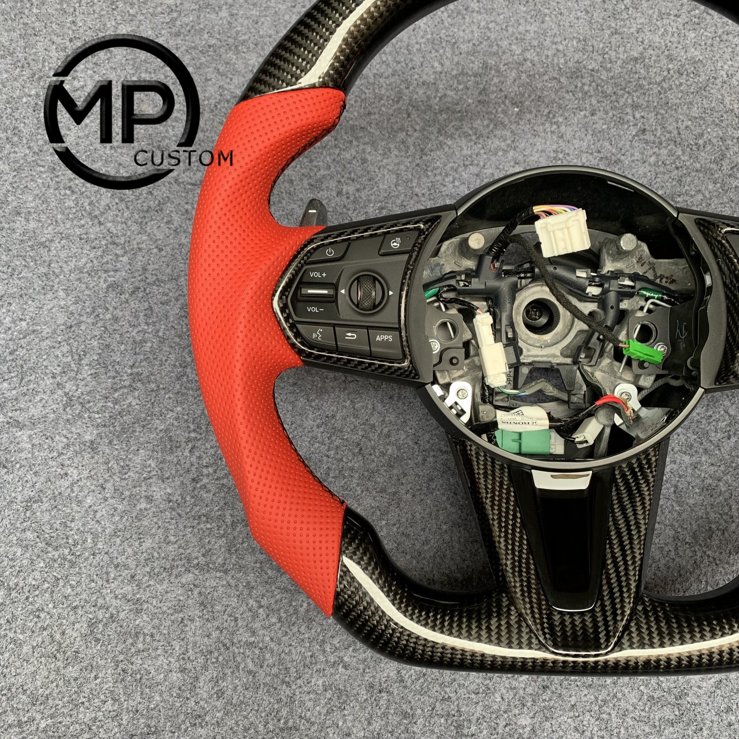 MPCUSTOM Fit For Acura RDX 2019-2021 carbon fiber steering wheel red perforated leather red center line