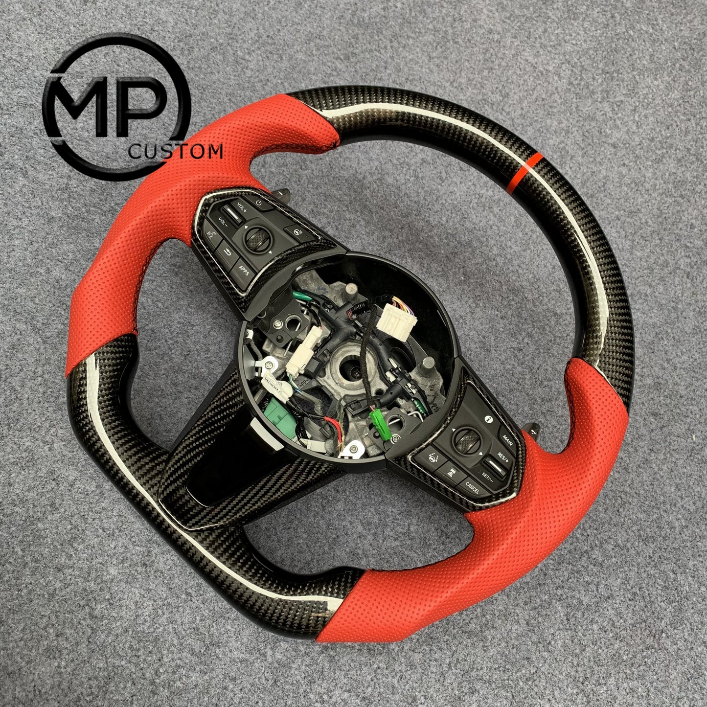 MPCUSTOM Fit For Acura RDX 2019-2021 carbon fiber steering wheel red perforated leather red center line