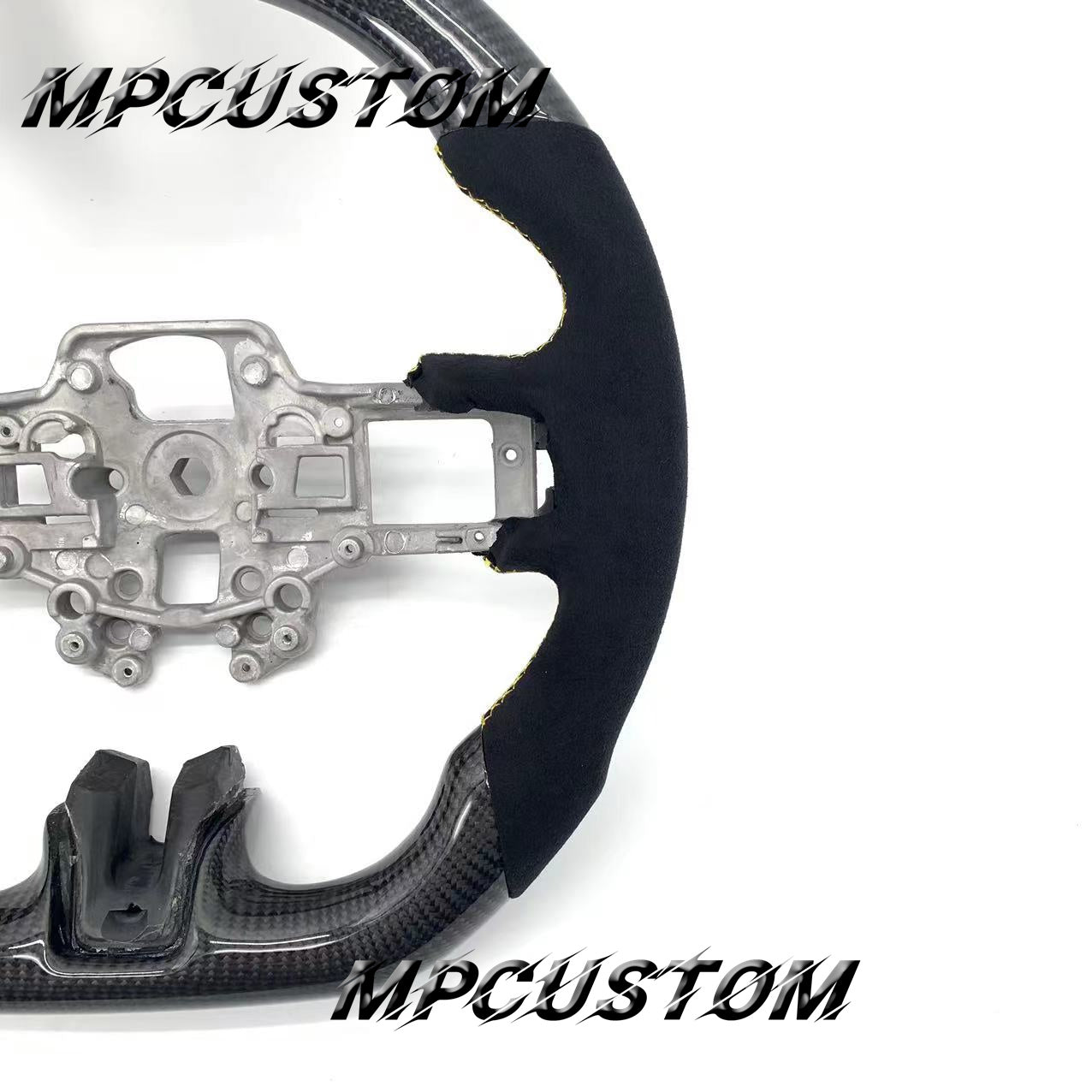 Mpcustom for Ford Mustang 2018-2022 carbon fiber steering wheel yellow stripe line and yellow stitching