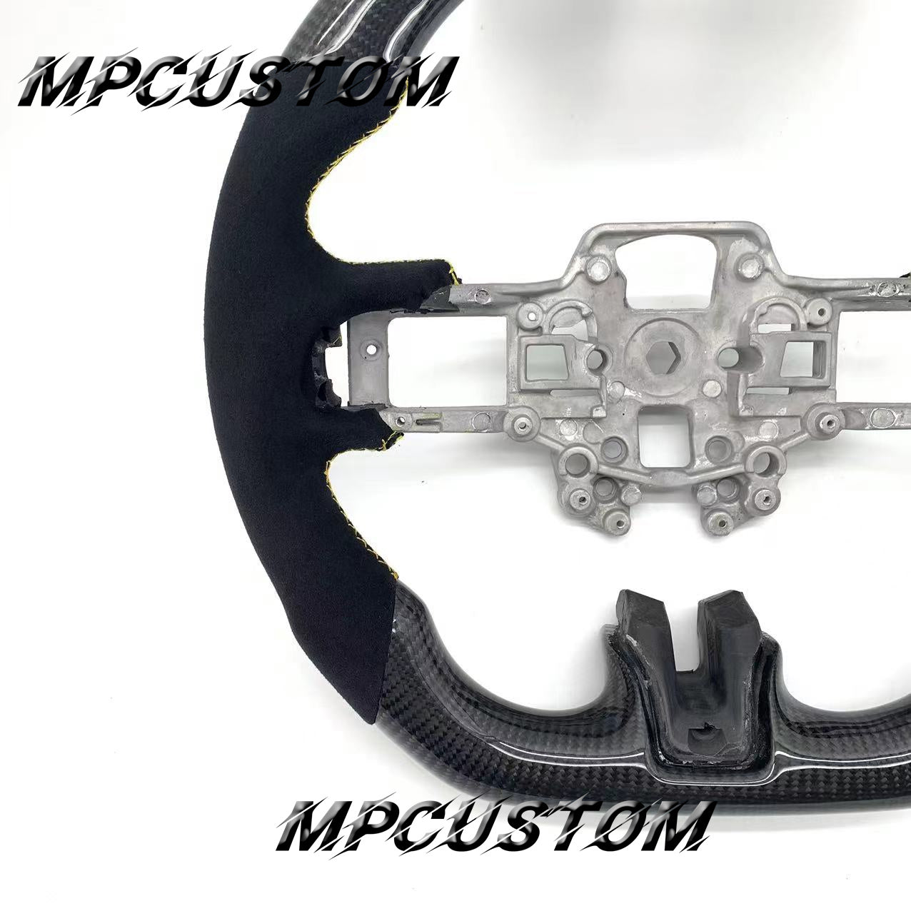 Mpcustom for Ford Mustang 2018-2022 carbon fiber steering wheel yellow stripe line and yellow stitching
