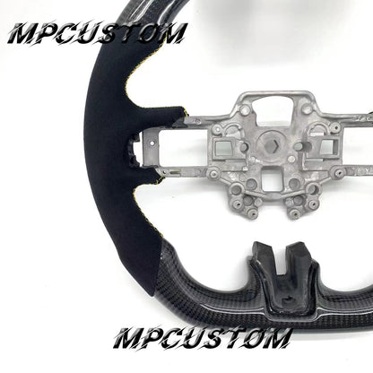 Mpcustom for Ford Mustang 2018-2022 carbon fiber steering wheel yellow stripe line and yellow stitching