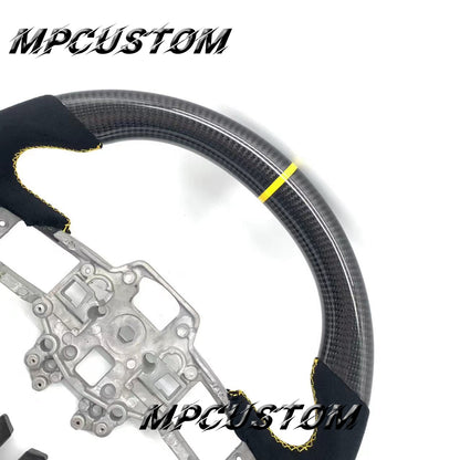 Mpcustom for Ford Mustang 2018-2022 carbon fiber steering wheel yellow stripe line and yellow stitching