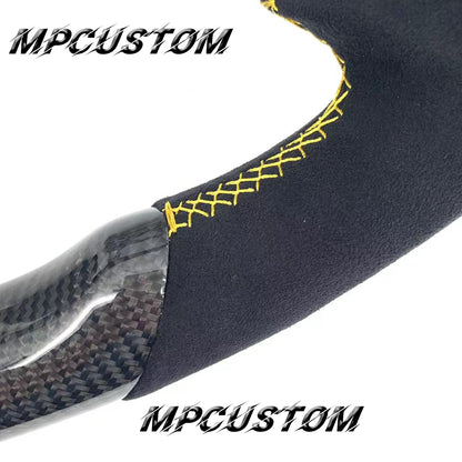 Mpcustom for Ford Mustang 2018-2022 carbon fiber steering wheel yellow stripe line and yellow stitching