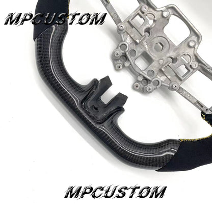 Mpcustom for Ford Mustang 2018-2022 carbon fiber steering wheel yellow stripe line and yellow stitching