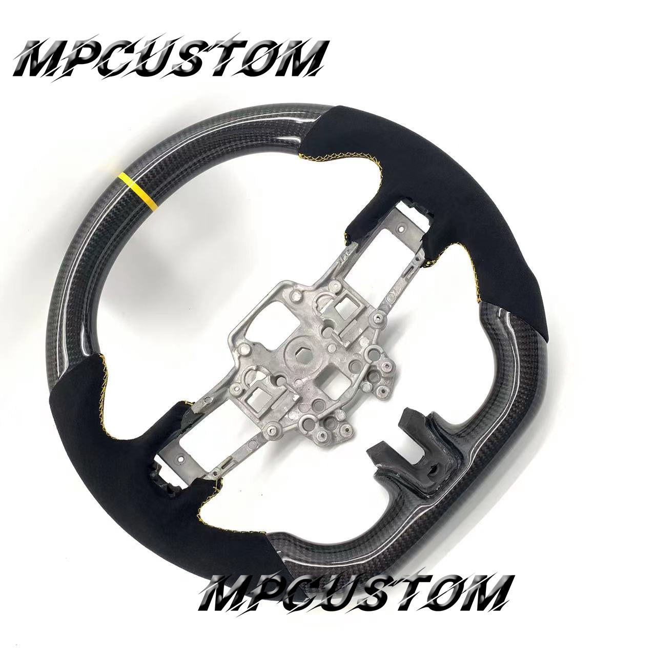Mpcustom for Ford Mustang 2018-2022 carbon fiber steering wheel yellow stripe line and gloss