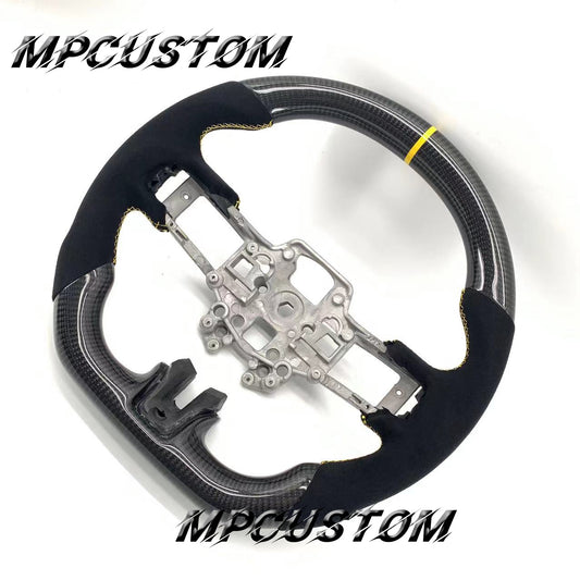 Mpcustom for Ford Mustang 2018-2022 carbon fiber steering wheel yellow stripe line and yellow stitching