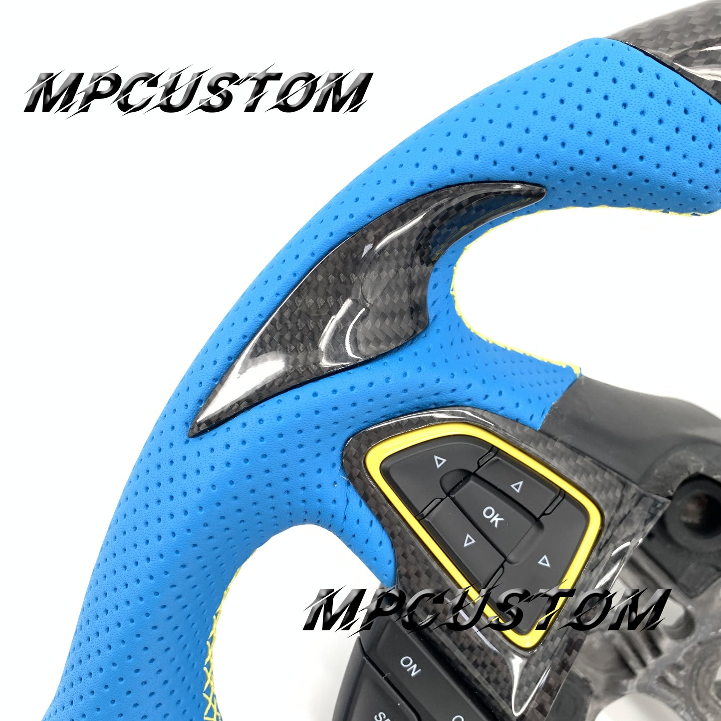 Mpcustom for Ford Focus MK3 ST RS carbon fiber steering wheel blue perforated leather