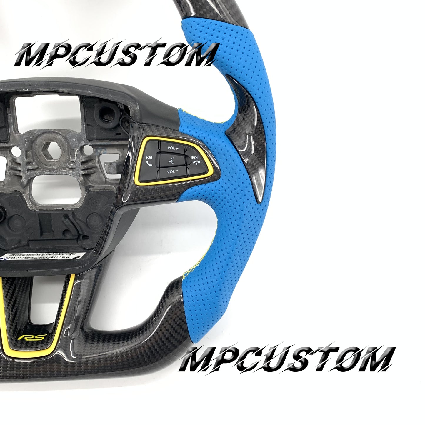 Mpcustom for Ford Focus MK3 ST RS carbon fiber steering wheel blue perforated leather