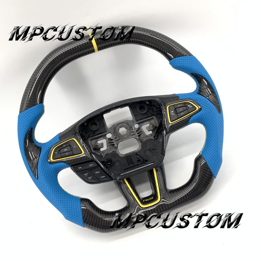 Mpcustom for Ford Focus MK3 ST RS carbon fiber steering wheel blue perforated leather