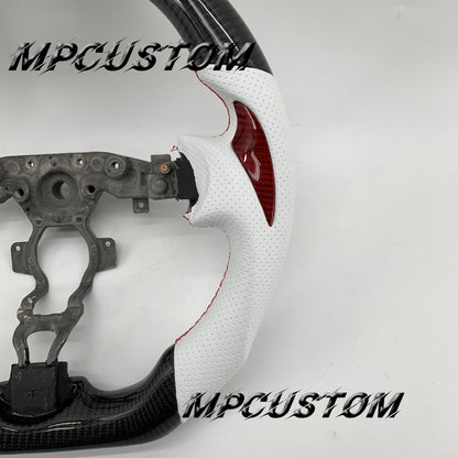 Mpcustom for Nissan 370z Juke z34 carbon fiber steering wheel white perforated leather