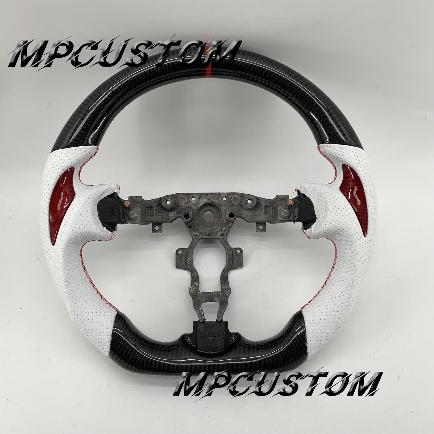 Mpcustom for Nissan 370z Juke z34 carbon fiber steering wheel white perforated leather