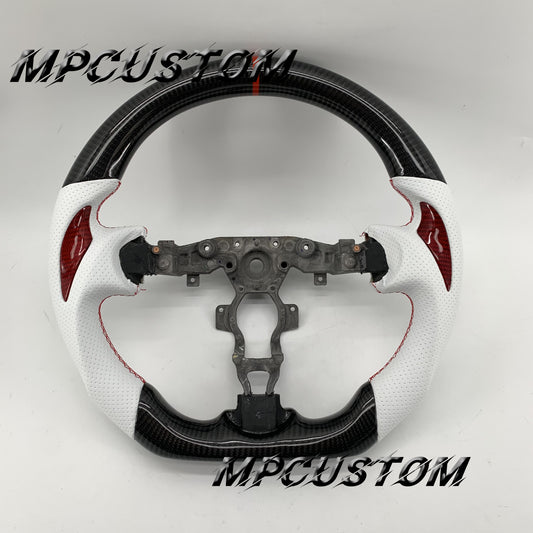 Mpcustom for Nissan 370z Juke z34 carbon fiber steering wheel white perforated leather