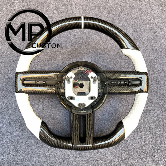 MPCUSTOM Fit For Ford mustang 2005-2009 carbon fiber steering wheel white perforated leather white center line