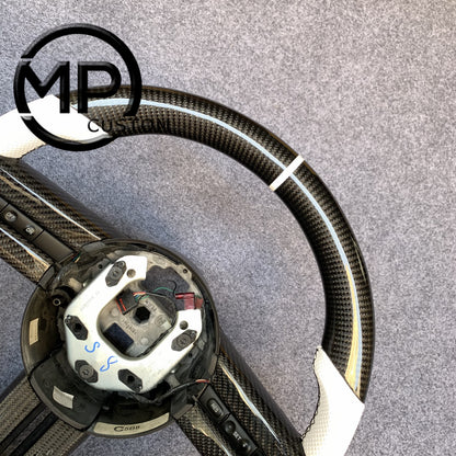 MPCUSTOM Fit For Ford mustang 2005-2009 carbon fiber steering wheel white perforated leather white center line