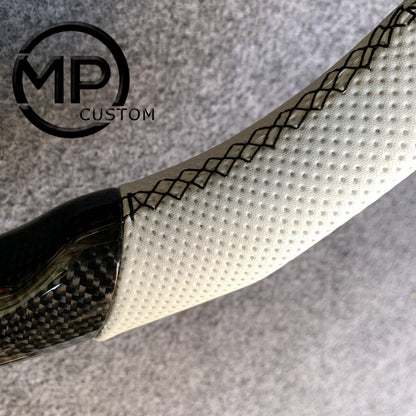 MPCUSTOM Fit For Ford mustang 2005-2009 carbon fiber steering wheel white perforated leather white center line