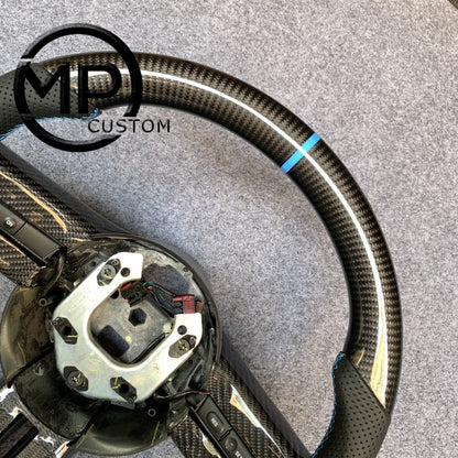 MPCUSTOM Fit For Ford mustang 2005-2009 carbon fiber steering wheel black perforated leather blue center line