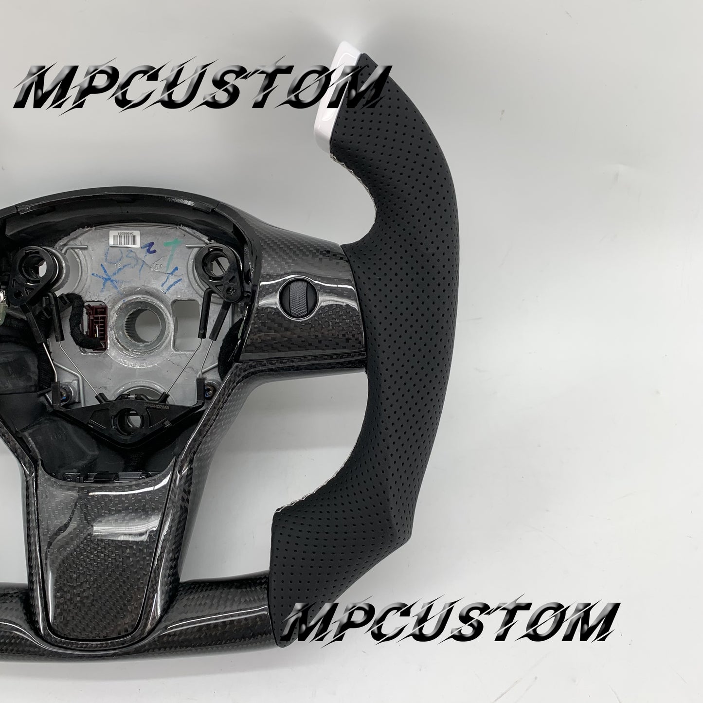 Mpcustom for Tesla model 3 Y carbon fiber steering wheel black perforated leather and flat bottom