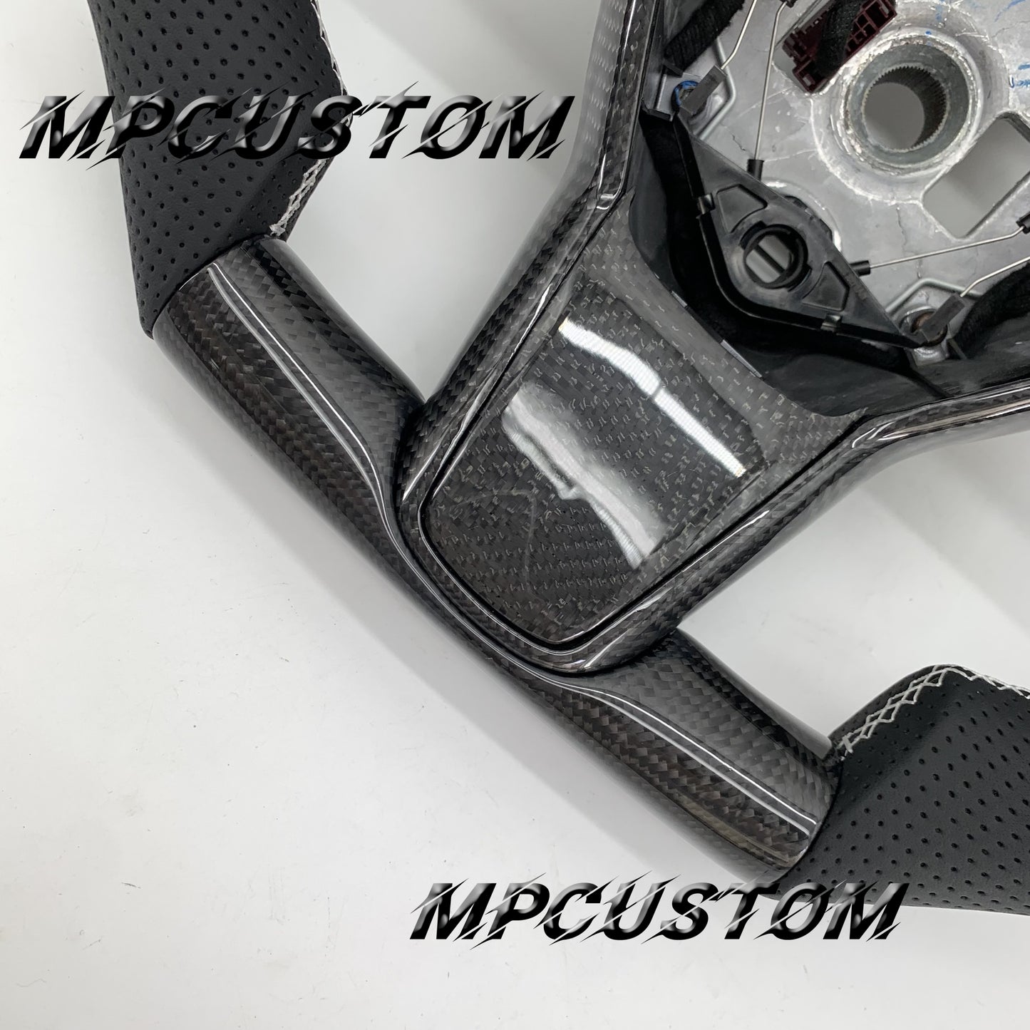 Mpcustom for Tesla model 3 Y carbon fiber steering wheel black perforated leather and flat bottom