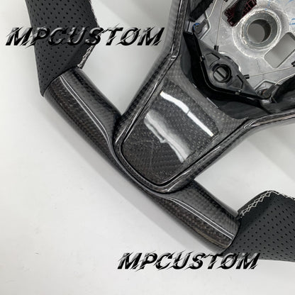 Mpcustom for Tesla model 3 Y carbon fiber steering wheel black perforated leather and flat bottom