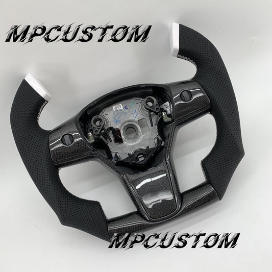 Mpcustom for Tesla model 3 Y carbon fiber steering wheel black perforated leather
