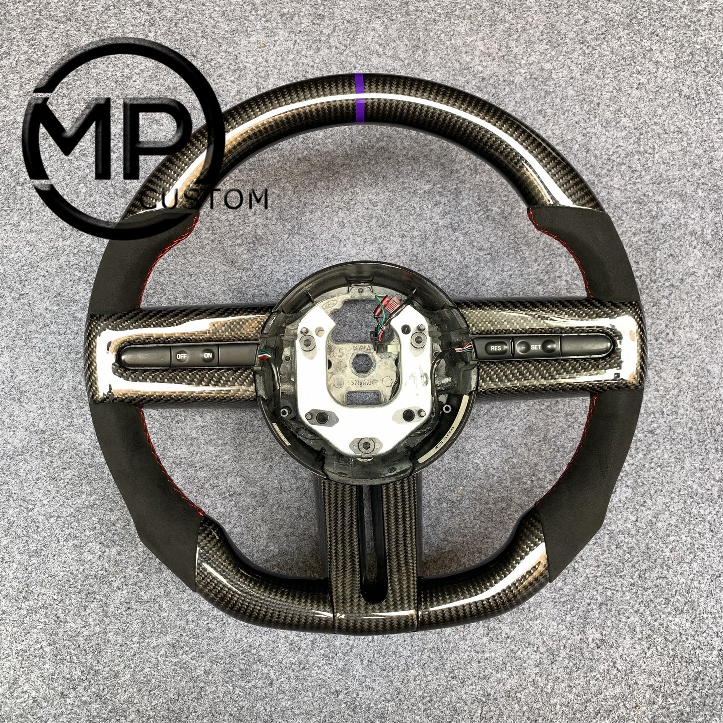 MPCUSTOM Fit For Ford mustang 2005-2009 carbon fiber steering wheel black Alcantara purple center line