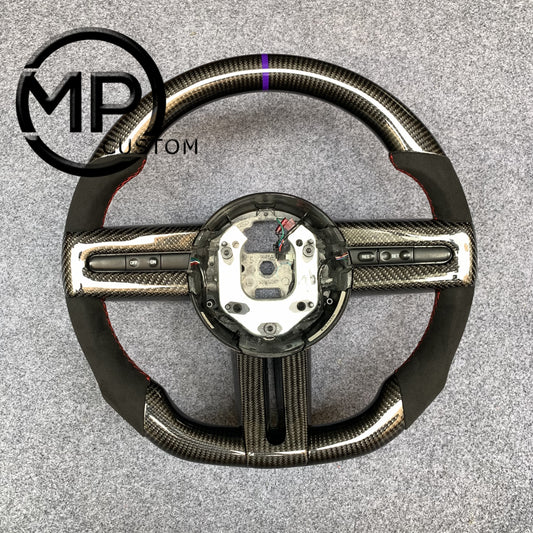 MPCUSTOM Fit For Ford mustang 2005-2009 carbon fiber steering wheel black Alcantara purple center line