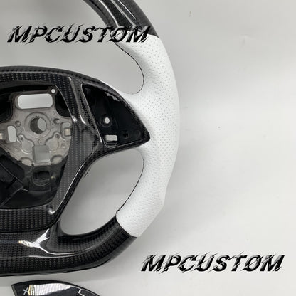 Mpcustom for Chevrolet Corvette C8 2020+ carbon fiber steering wheel round top and white perforated leather