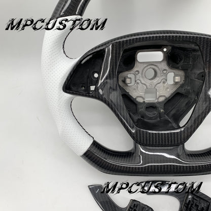 Mpcustom for Chevrolet Corvette C8 2020+ carbon fiber steering wheel round top and white perforated leather