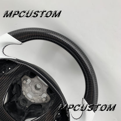 Mpcustom for Chevrolet Corvette C8 2020+ carbon fiber steering wheel round top and white perforated leather