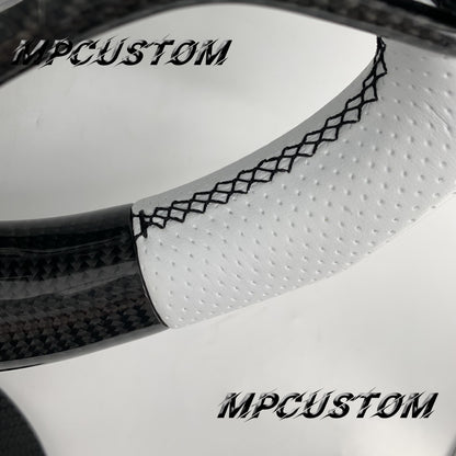 Mpcustom for Chevrolet Corvette C8 2020+ carbon fiber steering wheel round top and white perforated leather