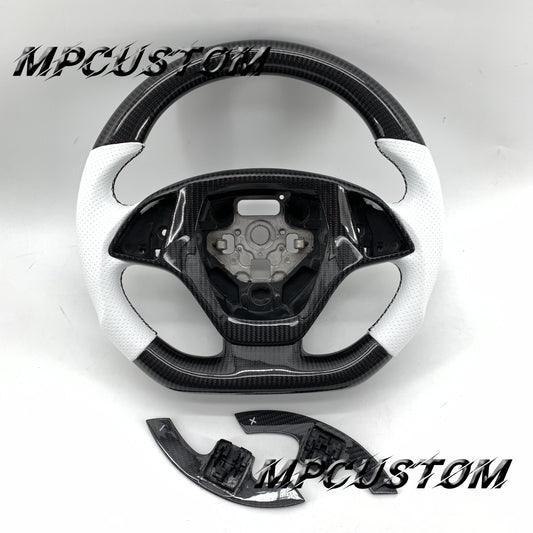 Mpcustom for Chevrolet Corvette C8 2020+ carbon fiber steering wheel round top and white perforated leather