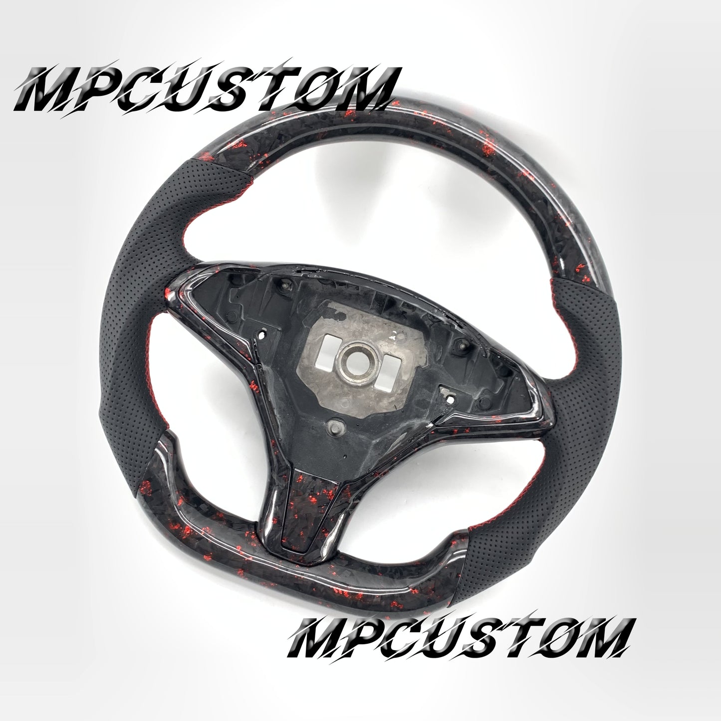 Mpcustom for Tesla model S X carbon fiber steering wheel red stitching