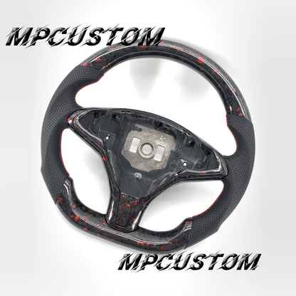 Mpcustom for Tesla model S X carbon fiber steering wheel red stitching