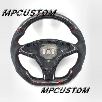 Mpcustom for Tesla model S X carbon fiber steering wheel gloss and red stitching
