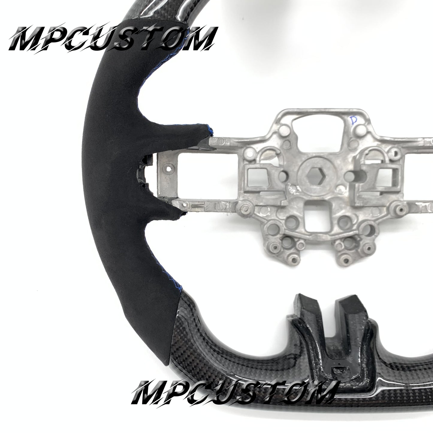 Mpcustom for Ford Mustang 2018-2022 carbon fiber steering wheel blue stripe line and round top